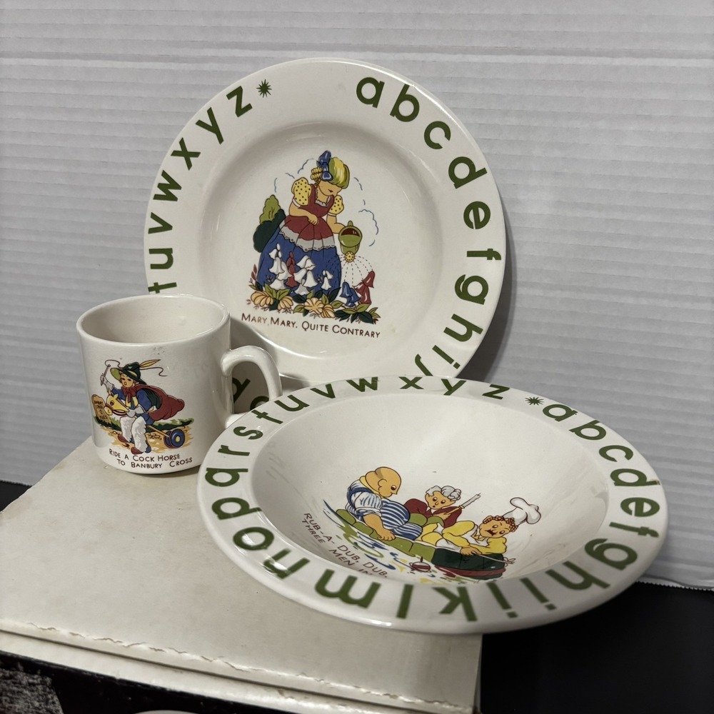 Vintage Bridalane alphabet and nursery rhyme 3pc Children's Plate Bowl & Cup Set